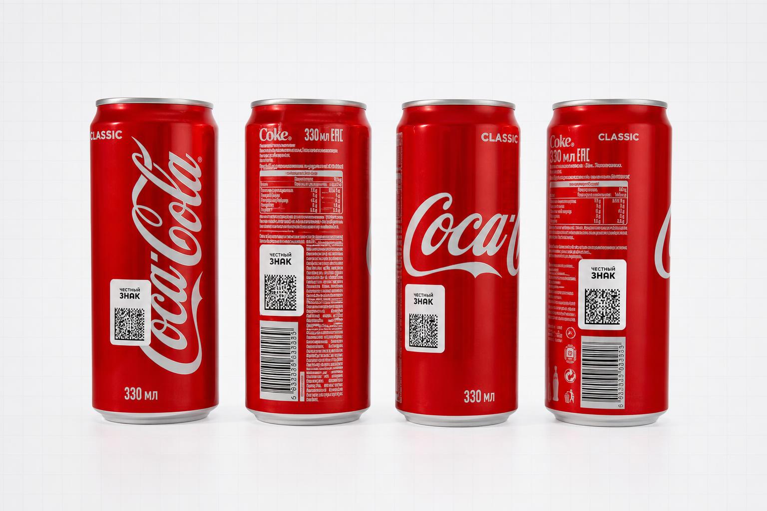 Coca-Cola cans with Честный знак labels