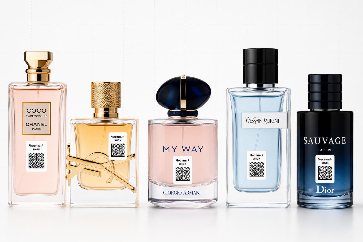 Perfume bottles with Честный знак labels