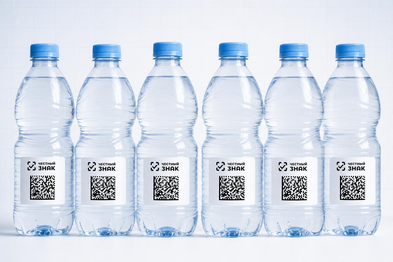Mineral water bottles with Честный знак labels